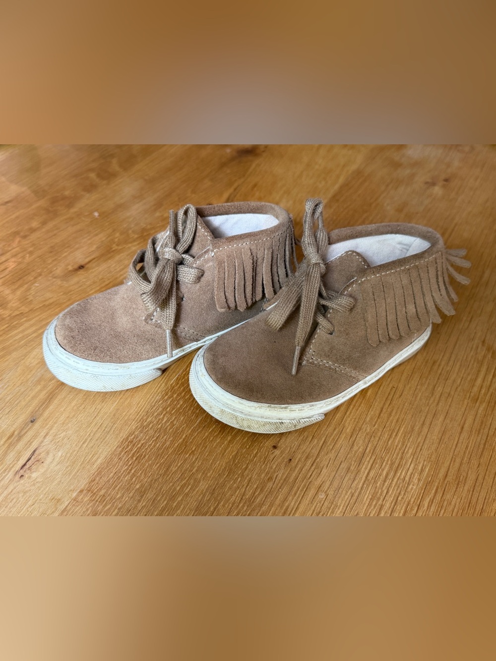 GAP Kids Tan Suede Fringe Lace-Up Moccasins